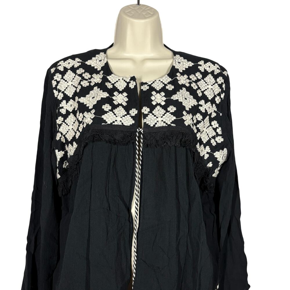 Mossimo Y2K Cardigan Open Front Tassel Casual Black White SW Embroider Black - L